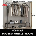 ASOTV® Double Pole Clothes Rack Rak Baju Besi Steel Cloth Stand Penggantung Baju 0015 Drying Rack Ampaian Baju 衣架 hanya RM17.89 di Shopee