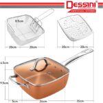 DESSINI ITALY Zero Fat 4 Pcs Aluminium Induction Non Stick Copper Casserole Pot Bowl Deep Frying Pan Basket + Steamer hanya RM59.90 di Shopee