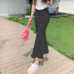 Denim Mermaid Skirt Women's High Waist Slim A-line Elastic Mid-Length Hip Skirt hanya RM27.90 di Shopee