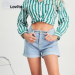 Lovito Casual Denim Basic Pocket Roll Up Pambahay Women Shorts L10960 (Light Blue/Dark Blue/White) hanya RM22.61 di Shopee