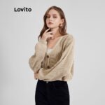 Lovito Casual Plain Long Sleeve Button Sweater Knitted Cardigan for Woman L21LT091 (Khaki/White) hanya RM24.21 di Shopee