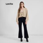 Lovito Casual Plain Long Sleeve Button Sweater Knitted Cardigan for Woman L21LT091 (Khaki/White) hanya RM24.21 di Shopee