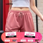 Lovito Casual Solid Drawstring Shorts for Woman L00242 (White/Black/Grey/Pink/Blue) hanya RM11.47 di Shopee