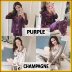 [M-5XL]Baju Tidur Wanita Silk Satin Lengan Panjang Pajamas Plus Size Baju Tidur Perempuan Dewasa Pyjamas Women Nightwear hanya RM13.53 di Shopee