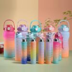 Ringgit Shop 3in1 Gradient Bottle 2000ml Cute Color Plastic Water Bottle with Food Grade Straw Travel Portable Botol Air hanya RM16.90 di Shopee