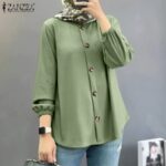 ZANZEA Women Muslim Casual Solid Color Full Sleeve O-Neck Abaya Kaftan Blouse hanya RM28.00 di Shopee