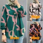 ZANZEA Women Muslim Fashion Long Sleeves Puff Sleeves Round Neck Printing Shirts hanya RM29.00 di Shopee