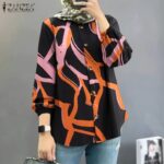 ZANZEA Women Muslim Fashion Long Sleeves Puff Sleeves Round Neck Printing Shirts hanya RM29.00 di Shopee