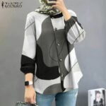 ZANZEA Women Muslim Fashion Puff Sleeves Long Sleeves Round Neck Printing Shirts hanya RM28.00 di Shopee