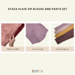 ZUCCA SYAZA PLAIN ZIP BLOUSE AND PANTS SET - S002 hanya RM28.90 di Shopee