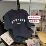 【100% Cotton】 T-shirt Apricot Loose Summer Oversized Round Neck New Korean Version Casual Couple Top Short Sleeved Unisex Women Shirt Clothes hanya RM20.79 di Shopee