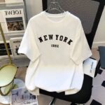 【100% Cotton】 T-shirt Apricot Loose Summer Oversized Round Neck New Korean Version Casual Couple Top Short Sleeved Unisex Women Shirt Clothes hanya RM20.79 di Shopee