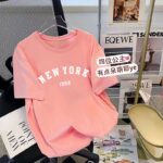 【100% Cotton】 T-shirt Apricot Loose Summer Oversized Round Neck New Korean Version Casual Couple Top Short Sleeved Unisex Women Shirt Clothes hanya RM20.79 di Shopee